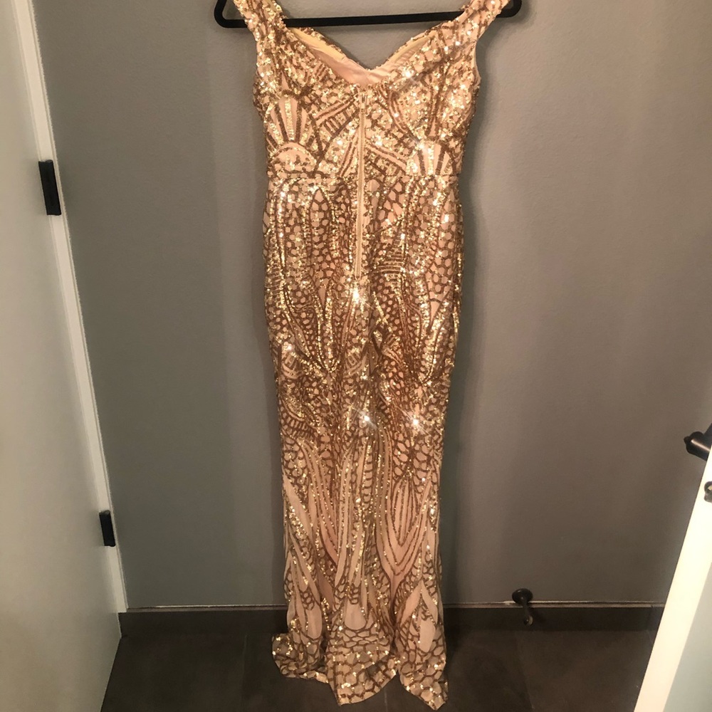 Off the shoulder gold sequence dress. Never worn